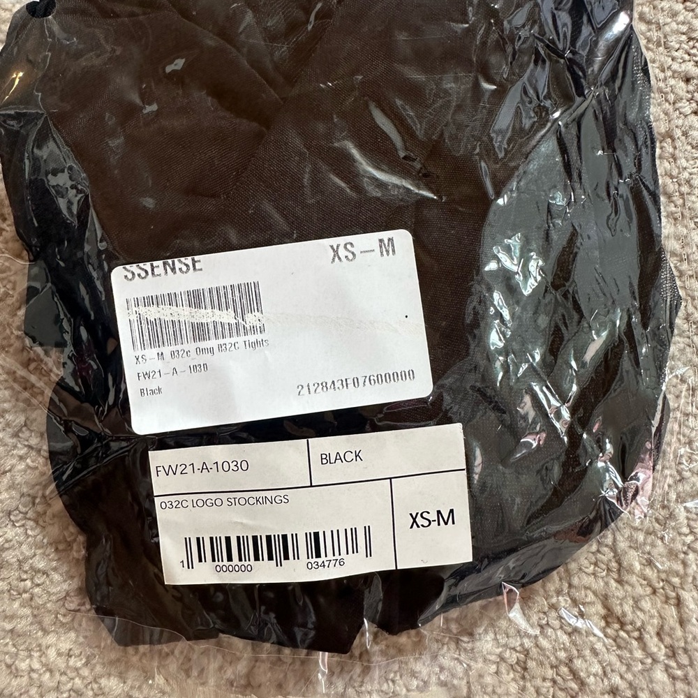 O32C SSENSE Packaged Black Logo Stockings XS-M
